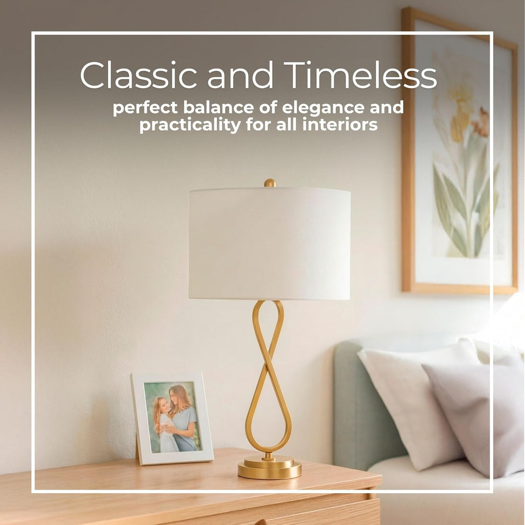 Sagebrook Home Set of 2 Gold Table Lamps with Linen Fabric Shades – Modern Metal Bedside Lamps for Bedroom, Living Room, Office, and Home Decor, 28 Inches