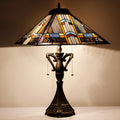 Tiffany Table Lamp Stained Glass Blue Cloudy Mission Style Desk Reading Light 16X16X24 Inch for Bedroom Living Room Home Office