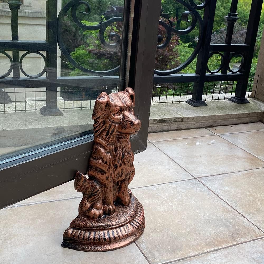Heavy Duty Cast Iron Dog Door Stopper for Home Office (Bronze)