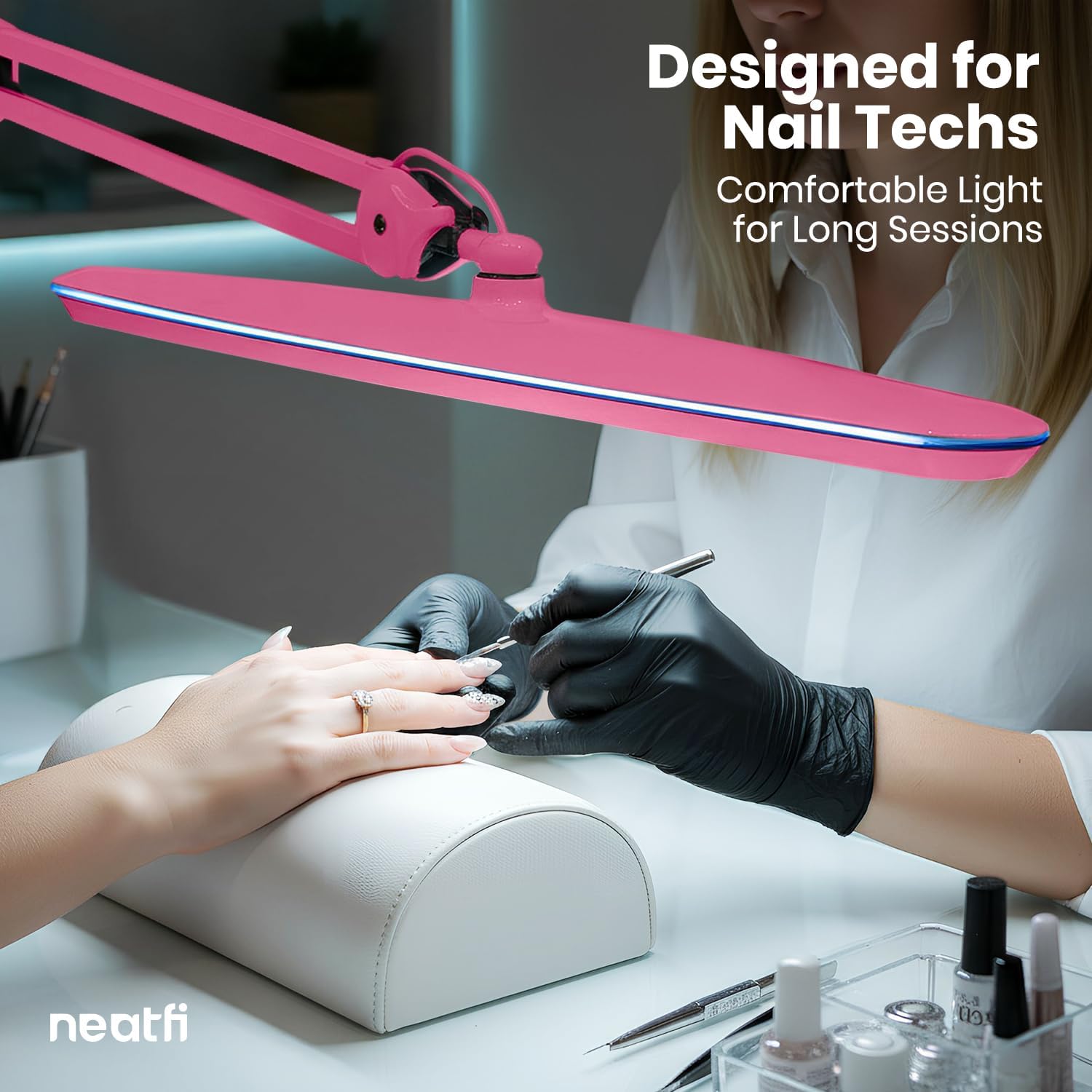 Neatfi XL 2,200 Lumens 24W LED Desk Lamp – 23' Wide Shade | Dimmable Eye-Caring Task Light | Adjustable Arm | Home Office, Study, Crafts & Nail Tech (Pink, Non-CCT with Clamp)
