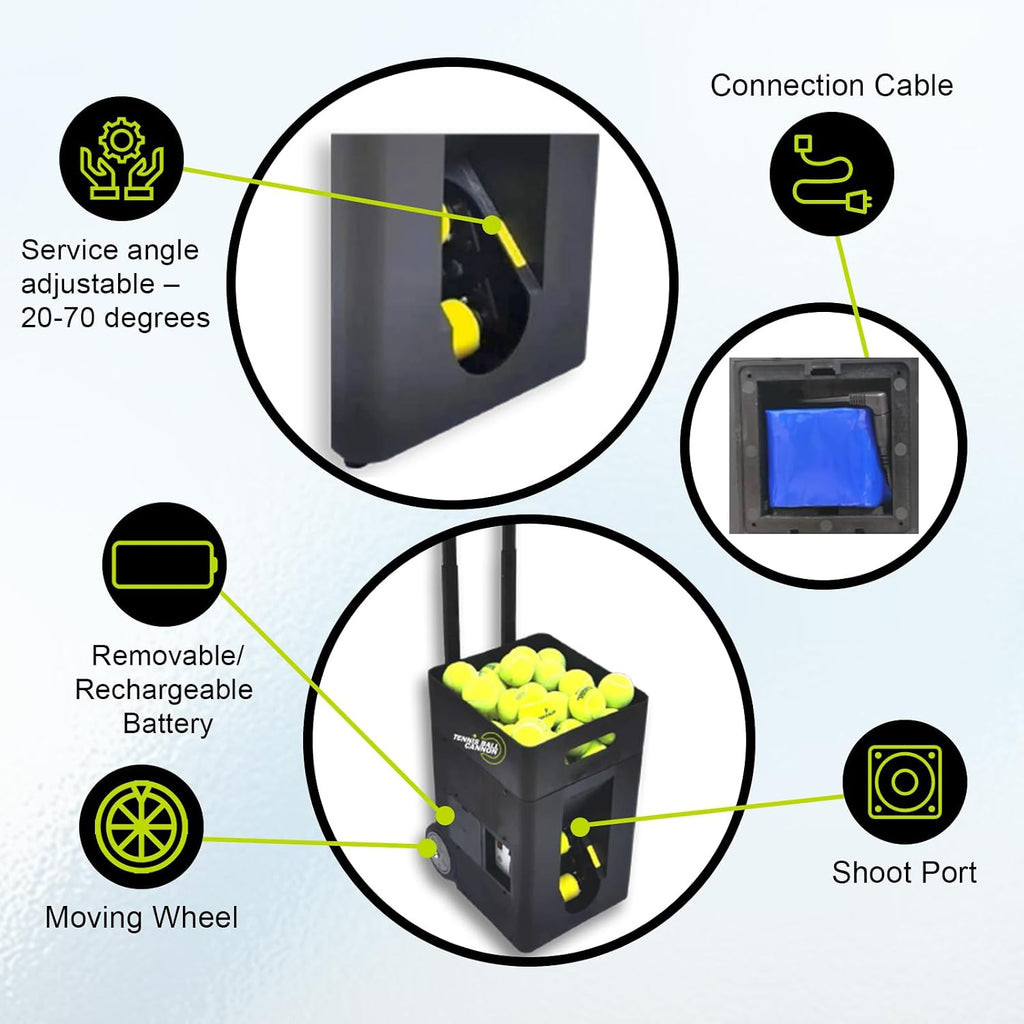 PMT Medical Portable Tennis Ball Machine 22 lbs for Beginners, Dual Motor for Top Spin & Backspin, 50+ Ball Capacity, Max 45 MPH Speed, 4+ Hour Rechargeable Battery, App and Remote Controlled
