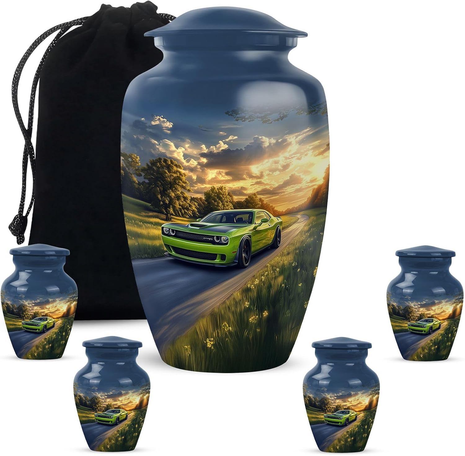 Green Car Large Funeral Urn for Ashes Adult - Memorial Cremation Ash Holder for Human Ashes - Cloud Adult Decorative Urns for Burial Keepsake, Set of 5-10 Inch, 3 Inch
