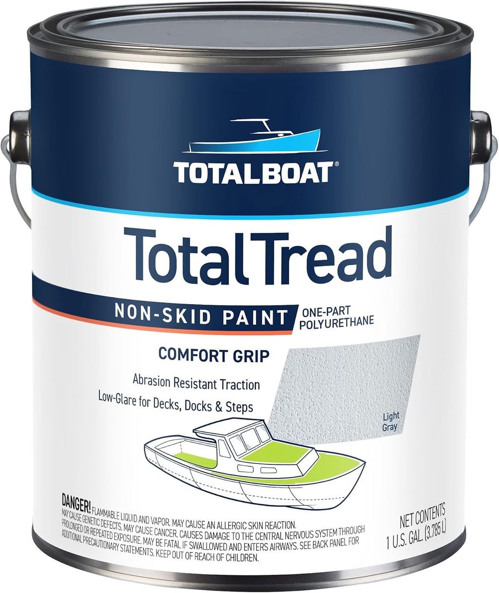 TotalBoat TotalTread Non-Skid Deck Paint, Marine-Grade Anti-Slip Traction Coating for Boats, Wood, Fiberglass, Aluminum, and Metals (Light Gray, Gallon)