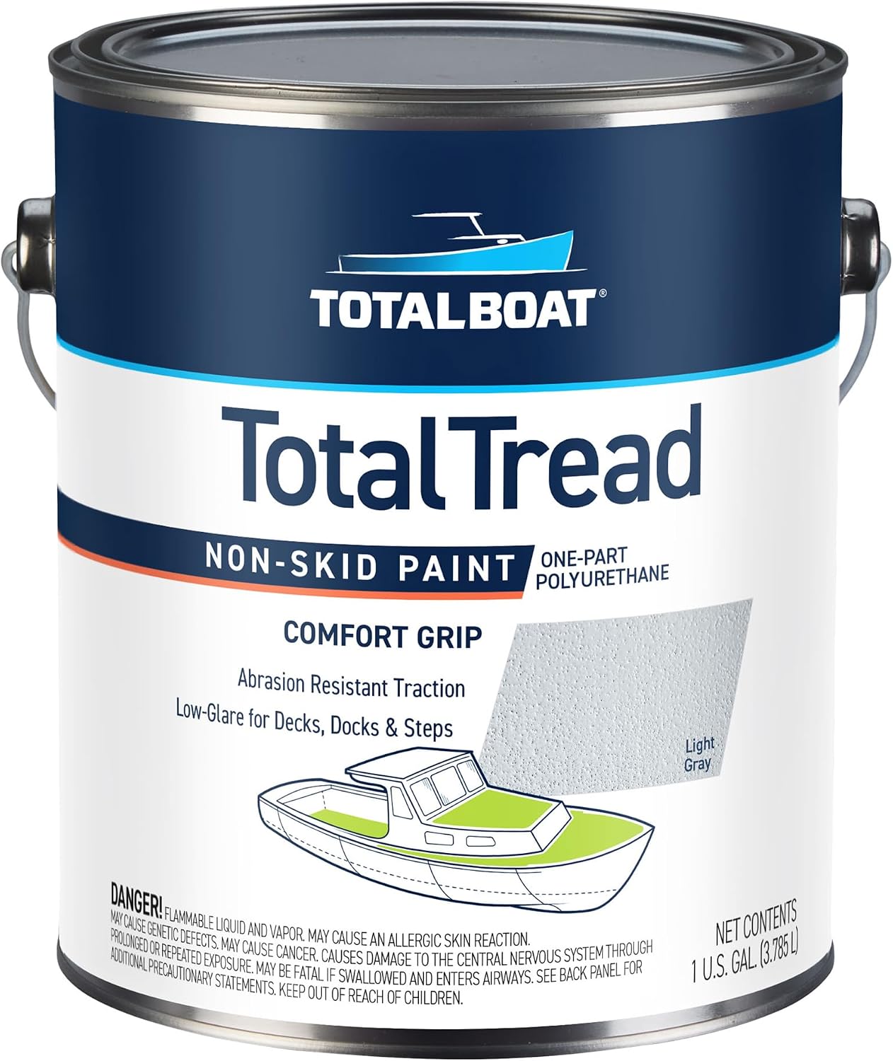 TotalBoat TotalTread Non-Skid Deck Paint, Marine-Grade Anti-Slip Traction Coating for Boats, Wood, Fiberglass, Aluminum, and Metals (Light Gray, Gallon)