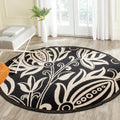 SAFAVIEH Courtyard Collection 7'10' Round Black / Sand CY2961 Floral Indoor/ Outdoor Waterproof Easy-Cleaning Patio Backyard Mudroom Area-Rug