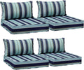 AAAAAcessories Outdoor Seat Cushions for Chairs, Fade-Resistant, Waterproof Patio Furniture Replacement Cushions, 25.5' x 25.5' x 5' + 25.5' x 13.5', Set of 4, Ash Teal Seaside Stripe