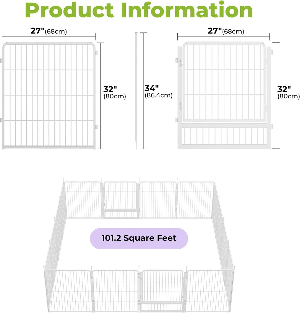 SunsGrove Garden Fence with Gate, 32 in(H) x 35.7 ft(L) 16 Panels Heavy Duty Metal Animal Barrier Fence for Yard, Suitable for Indoor or Outdoor Dog Pet Fence, Garden Fence Border, White
