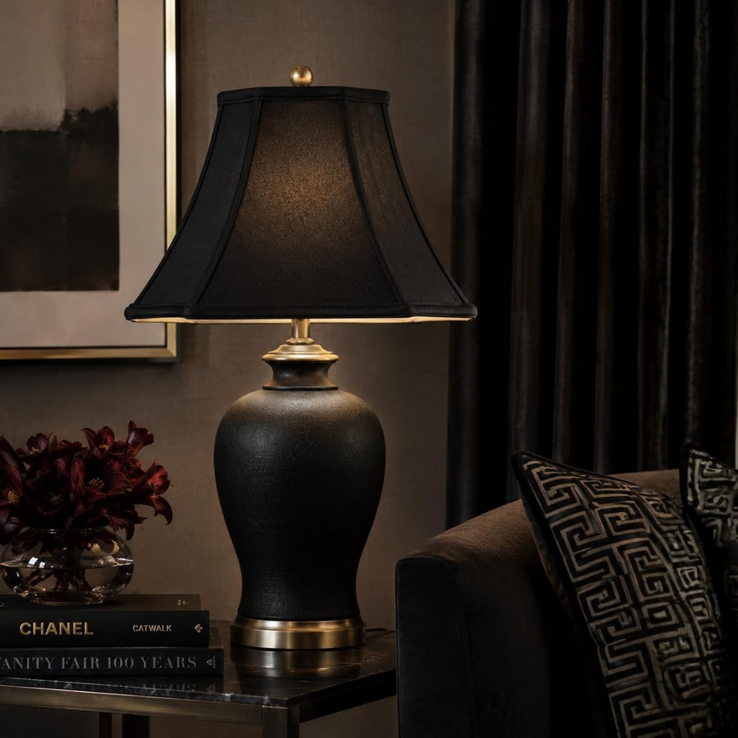 Royal Designs, Inc. BS-714-11BLK-2 Square Inverted Corner Bell Basic Lamp Shade, 5 x 11.5 x 8.5, Black with Gold, 2-Pack