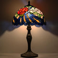 Tiffany Lamp Stained Glass Table Lamp 12' x 19' Pink Red Rose Style Decorative Lamp Bedside Reading Lamp for Desk Living Room Bedroom Office Study Light Home Decor Gift