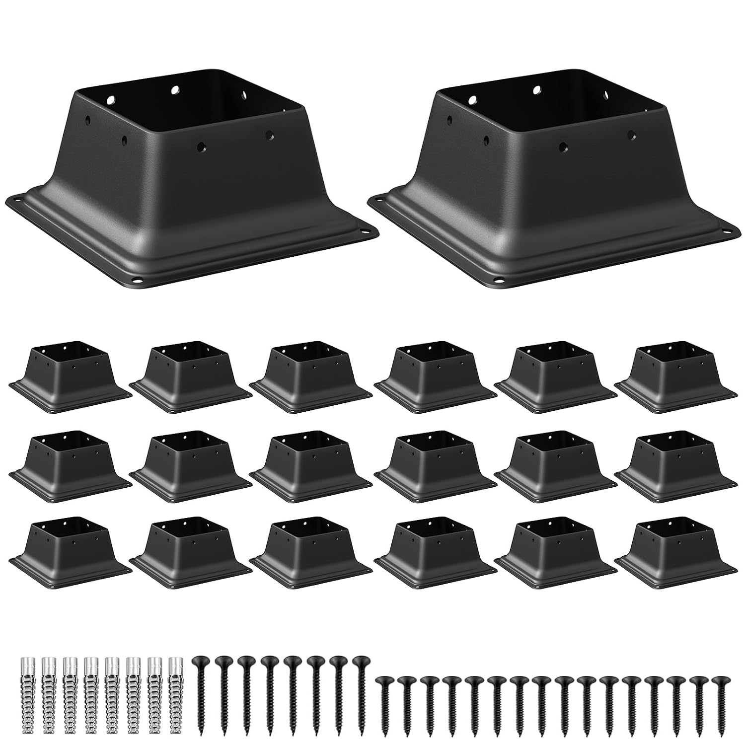 SPACEEUP 4x4 Post Base 20 Pcs, Inner Size 3.6'x3.6' Deck Post Base, Heavy Duty Powder-Coated Post Anchor Black Wood Post Brackets for Decking Porch Railing Support