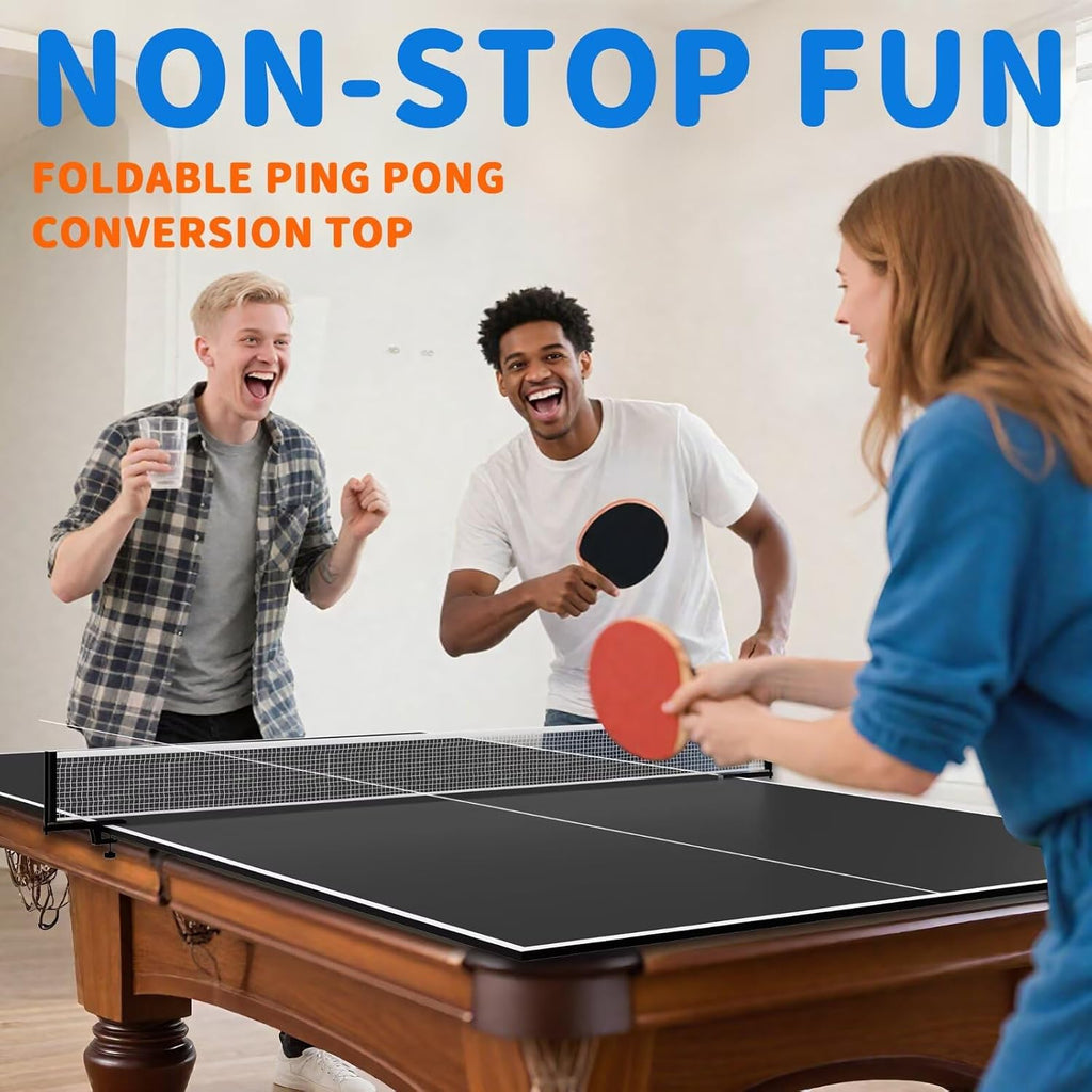 Ping Pong Table Topper for Pool Table, 8X4 FT Foldable Table Tennis Table Conversion Top with Net & Premium Foam Padding - Perfect for Family Game Rooms