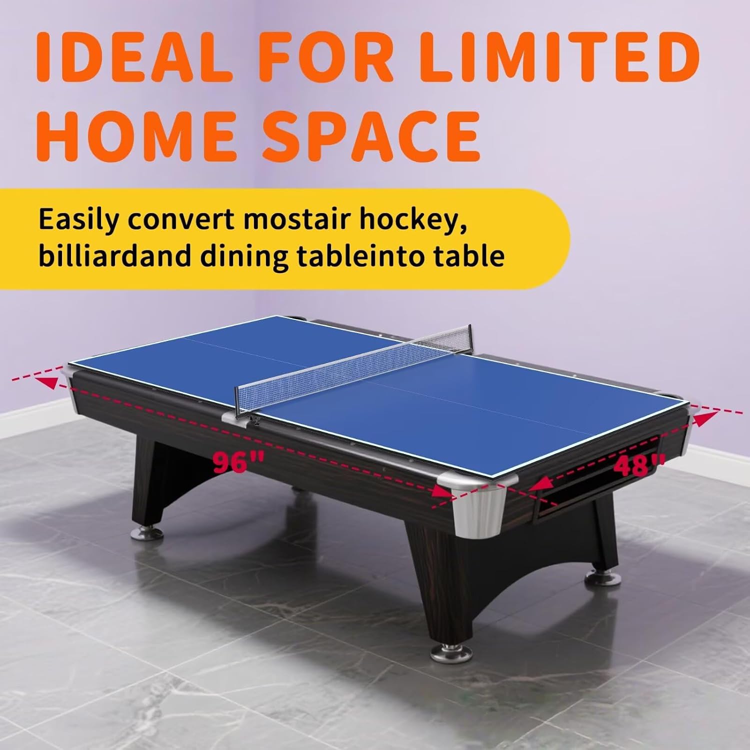 Ping Pong Table Topper for Pool Table,Foldable 8x4 FT Ping Pong Conversion Top with Net Set for Billiard Table w/Net & Foam Padding, Easy Conversion