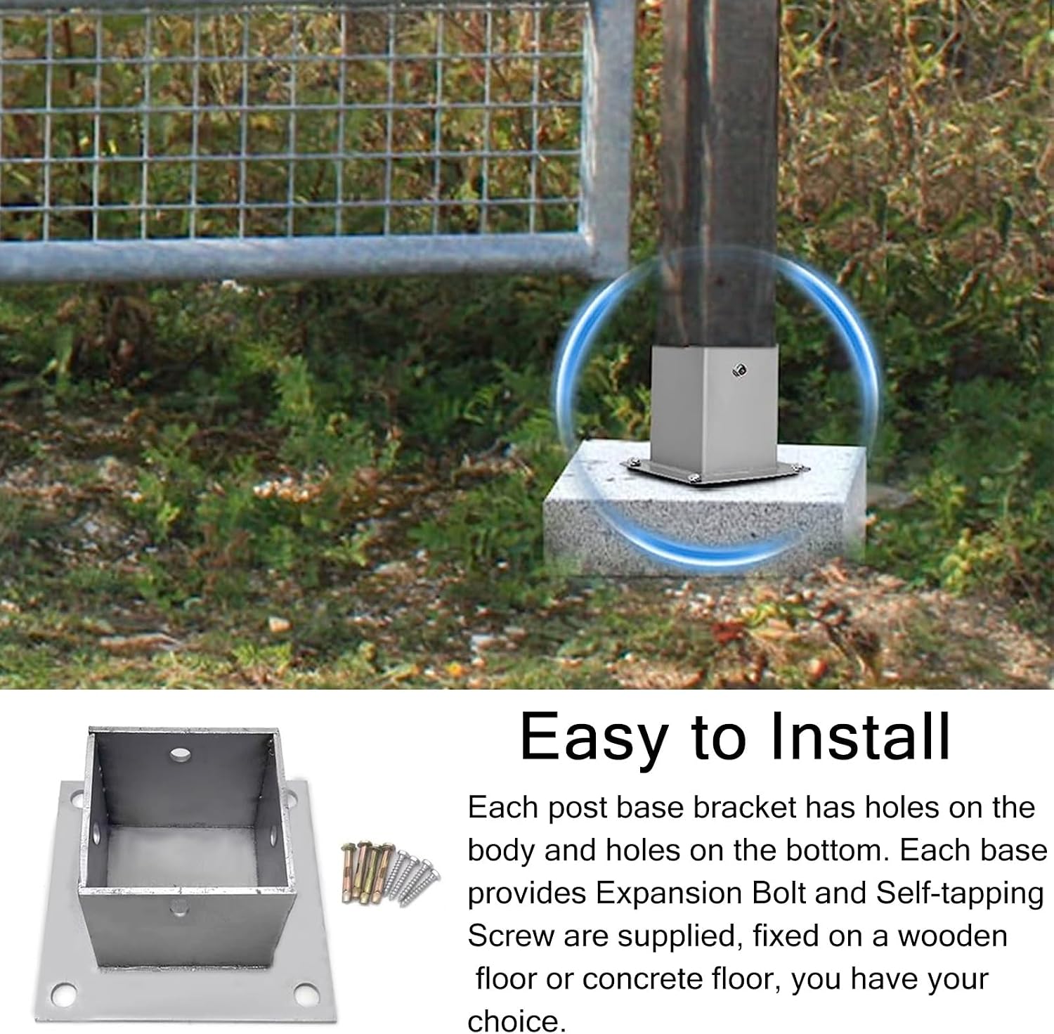 BABYCE Stainless Steel Fence Post Bracket Decking Post Base for Deck Porch Handrail Railing Support, for Concrete, Pergola Stand Boots/Square Mailbox Post Anchors(190x190 mm (7.5x7.5 in))