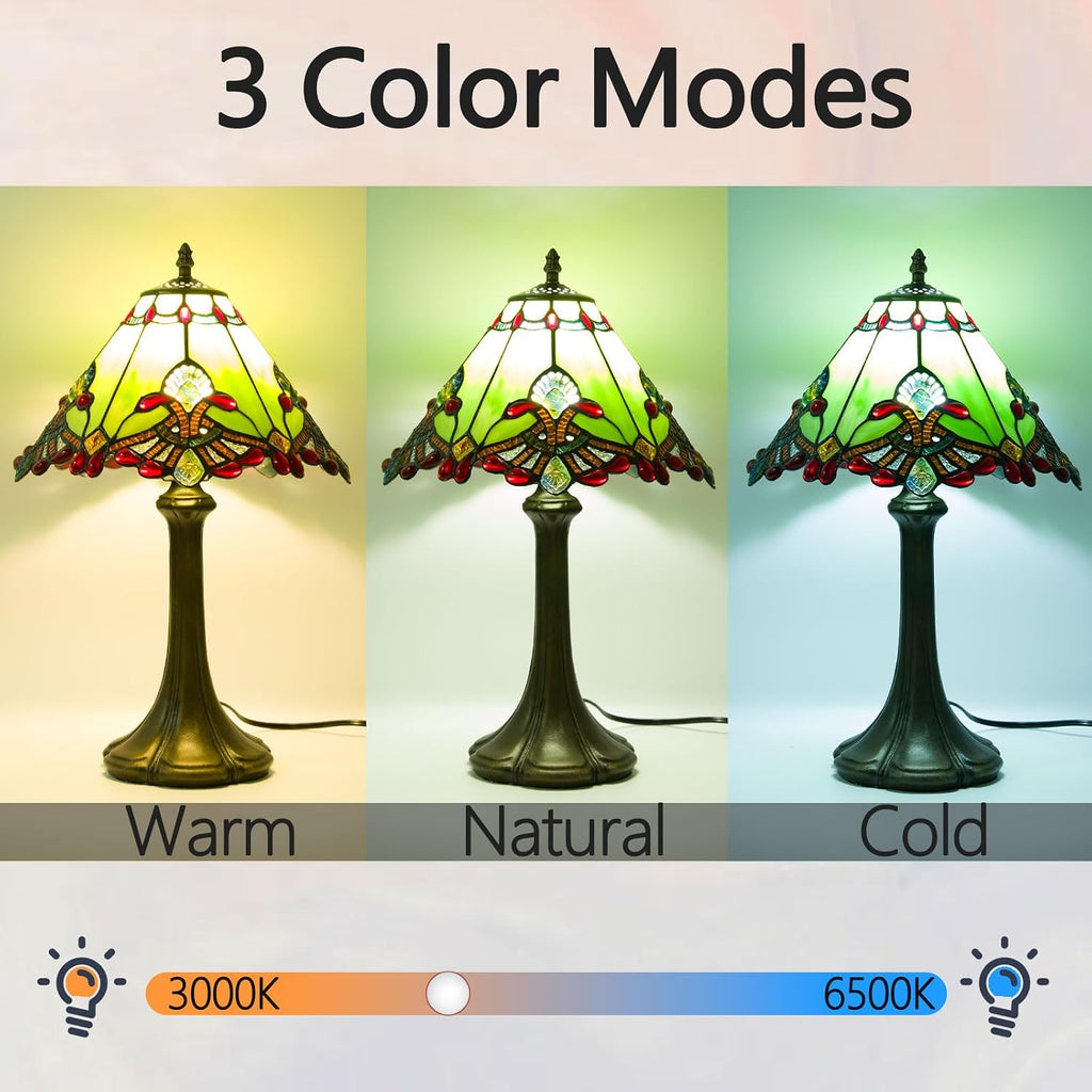 12 Inch Baroque Style Tiffany Table Lamp, Vintage Stained Glass Desk Lamp with Remote Control, 3 Color Temperature & Brightness Level for Office Home Bedroom Living (Green)