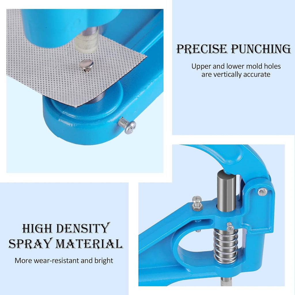 Hand Press Grommet Machine, Grommets Eyelet Tool Kit, Eyelet Punch Tool Kit with 1800 Pcs Grommets Eyelet and 9 Dies for Snap Buttons, Rivets Setting,Curtains,Belts,Bags,Shoes,Awning,DIY Craft