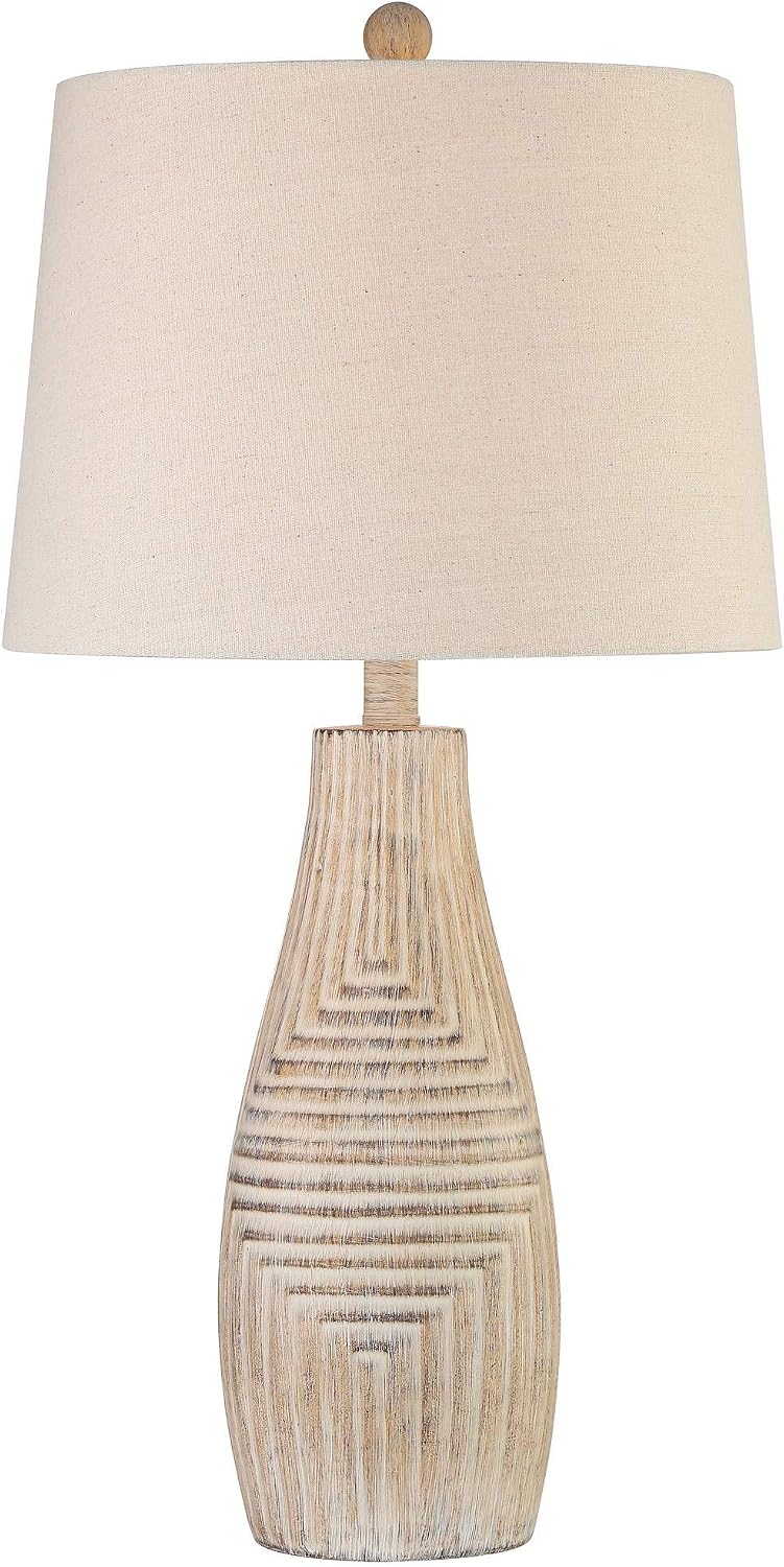 John Timberland Chico Rustic Southwest Natural Cottage Core Table Lamp 27' Tall Faux Light Wood Oatmeal Fabric Drum Shade for Living Room Bedroom House Bedside Nightstand Home Office Reading