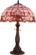 WERFACTORY Tiffany Lamp Pink Stained Glass Baroque Bedside Table Lamp Style Desk Light 16X16X24 Inches Decor Bedroom Living Room Home Office S003P Series