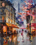 24 Original Paris Street Scene Paintings Urban Wall Art Canvas - Vibrant Thick Brushstrokes, Eiffel Tower, Pink Blossom Trees, Cafe, Fashionable Girl Umbrella, Handmade Room Decor by College Teachers