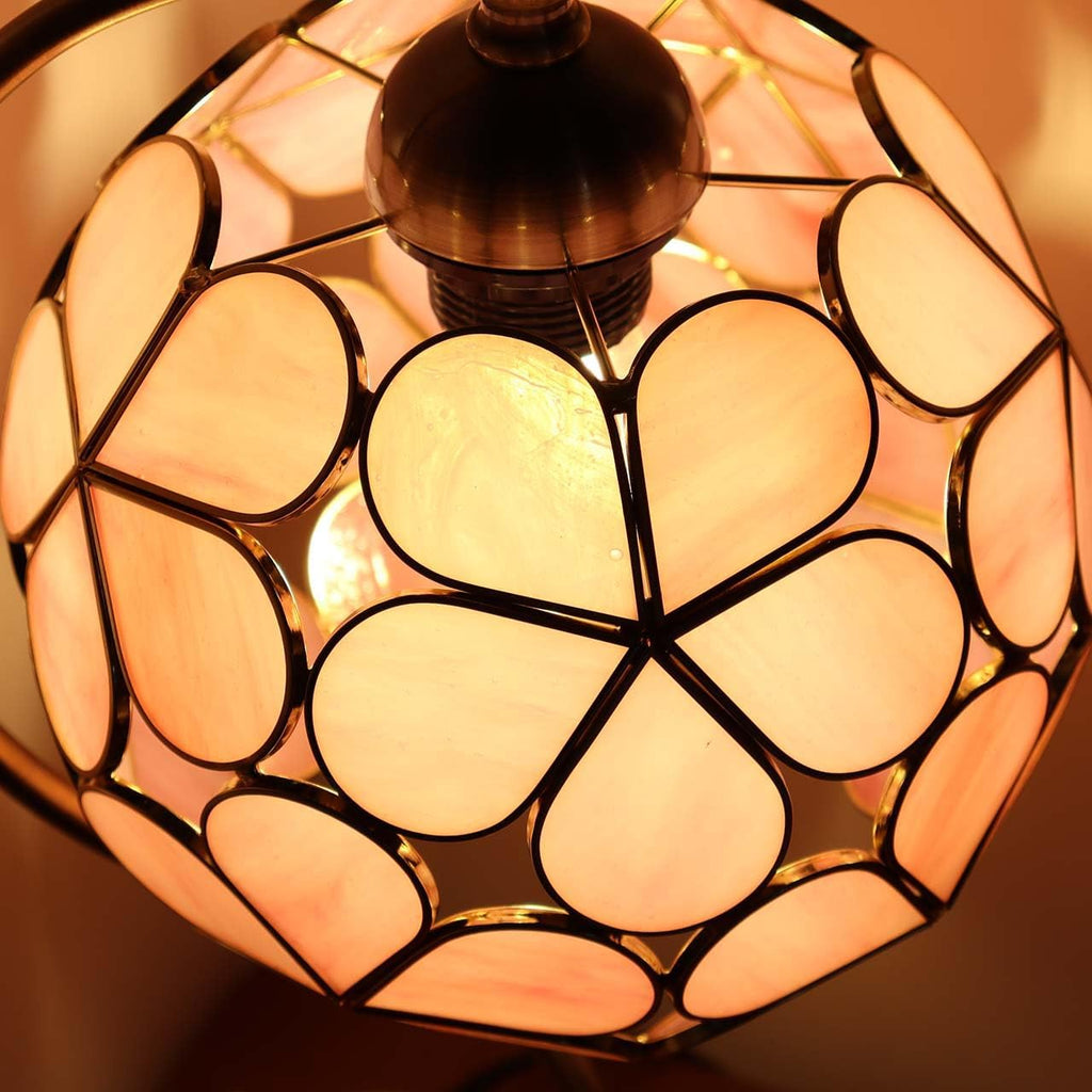 Bieye L10836 Tiffany Style Stained Glass Flower Petal Table Lamp with Brass Base for Home Décor (Pink, 8' Flower Ball)