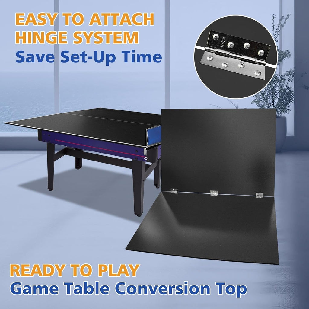71' Foldable Table Tennis Conversion Top with Net - 12mm MDF Ping Pong Table Top with Pre-Assembled Design - Portable Indoor Game Table with EVA Foam Pads