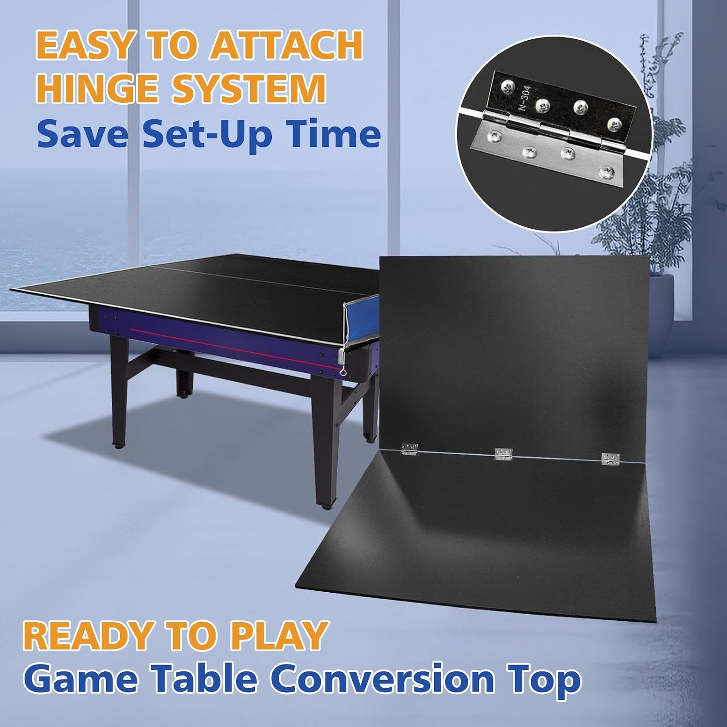 71' Foldable Table Tennis Conversion Top with Net - 12mm MDF Ping Pong Table Top with Pre-Assembled Design - Portable Indoor Game Table with EVA Foam Pads
