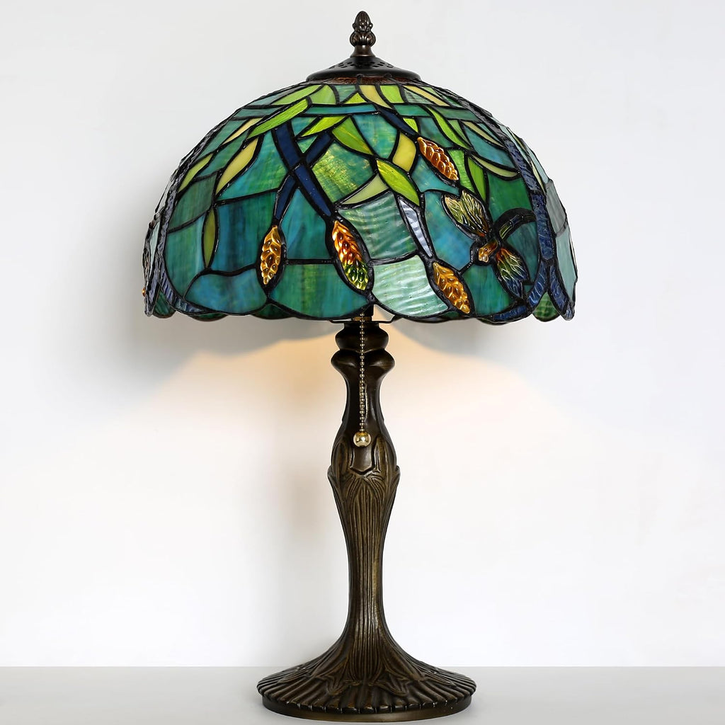 Tiffany Lamp Stained Glass Table Lamp 12' x 19' Wheat Ear Dragonfly Style Decorative Lamp Bedside Reading Lamp for Desk Living Room Bedroom Office Study Light Home Decor Gift
