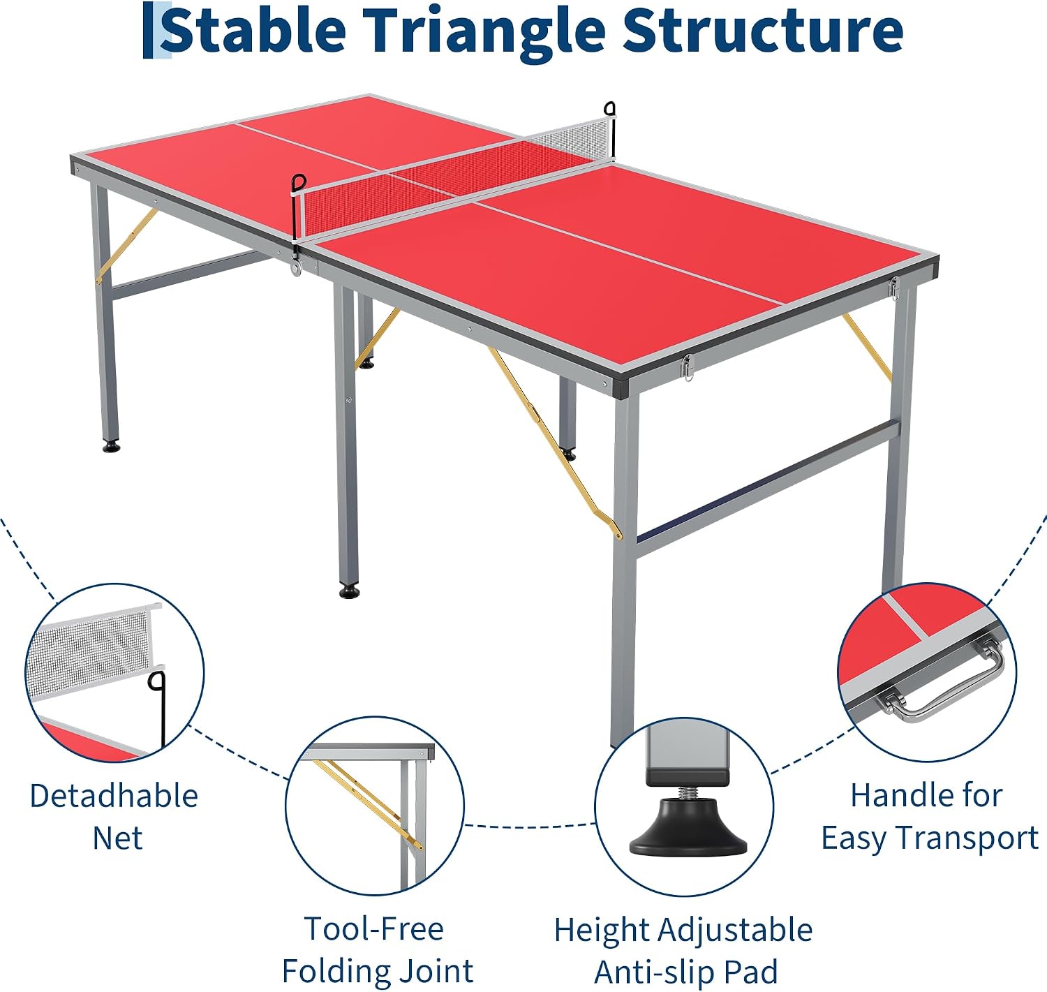 GarveeLife Professional Outdoor Table Tennis Tables,6x3FT Indoor/Outdoor Portable Ping Pong Table Game with Net for Adults/Teens,2 Table Tennis Paddles and 3 Balls