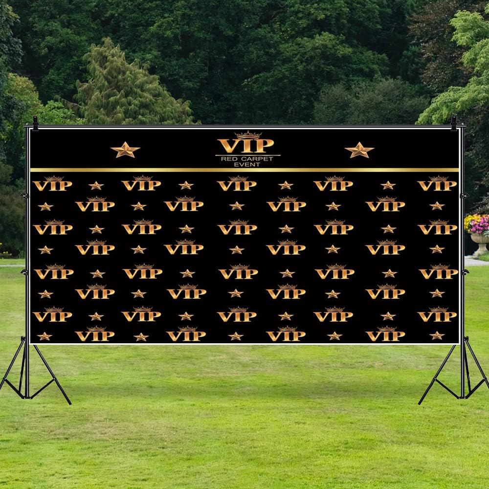 AOFOTO 20x10ft VIP Backdrop Red Carpet Party Decorations Photography Backdrops Black Gold Movie Theme VIP Star Stage Background Celebrity Prom Film Premiere Award Ceremony Birthday Photo Studio Props