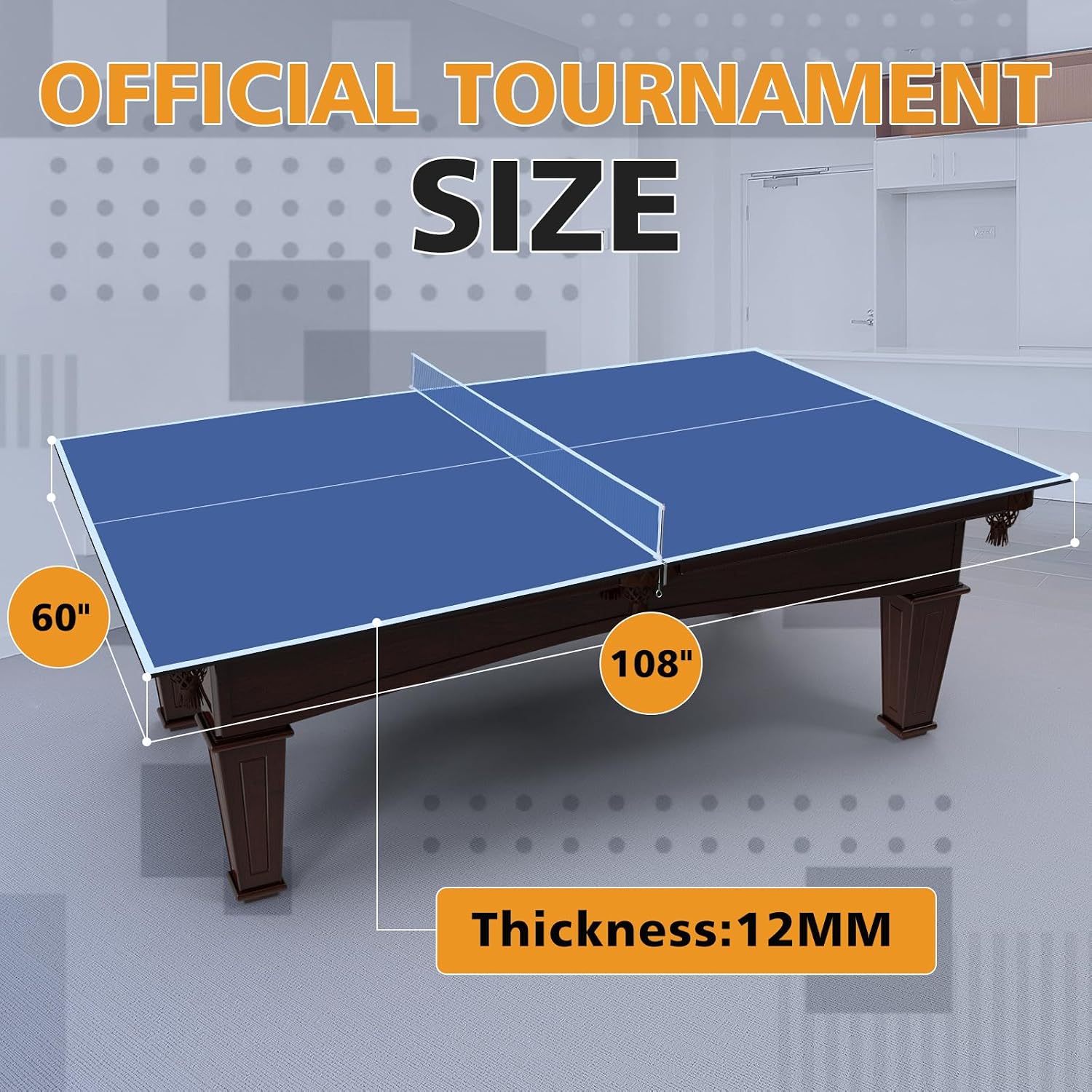 Ping Pong Table Top for Billiard Table, 7FT/8FT/9FT Foldable Table Tennis Table Topper for Pool Table, Indoor Outdoor Table Tennis Conversion Top w/Net & Premium Foam Padding (Blue, 9x5 FT)