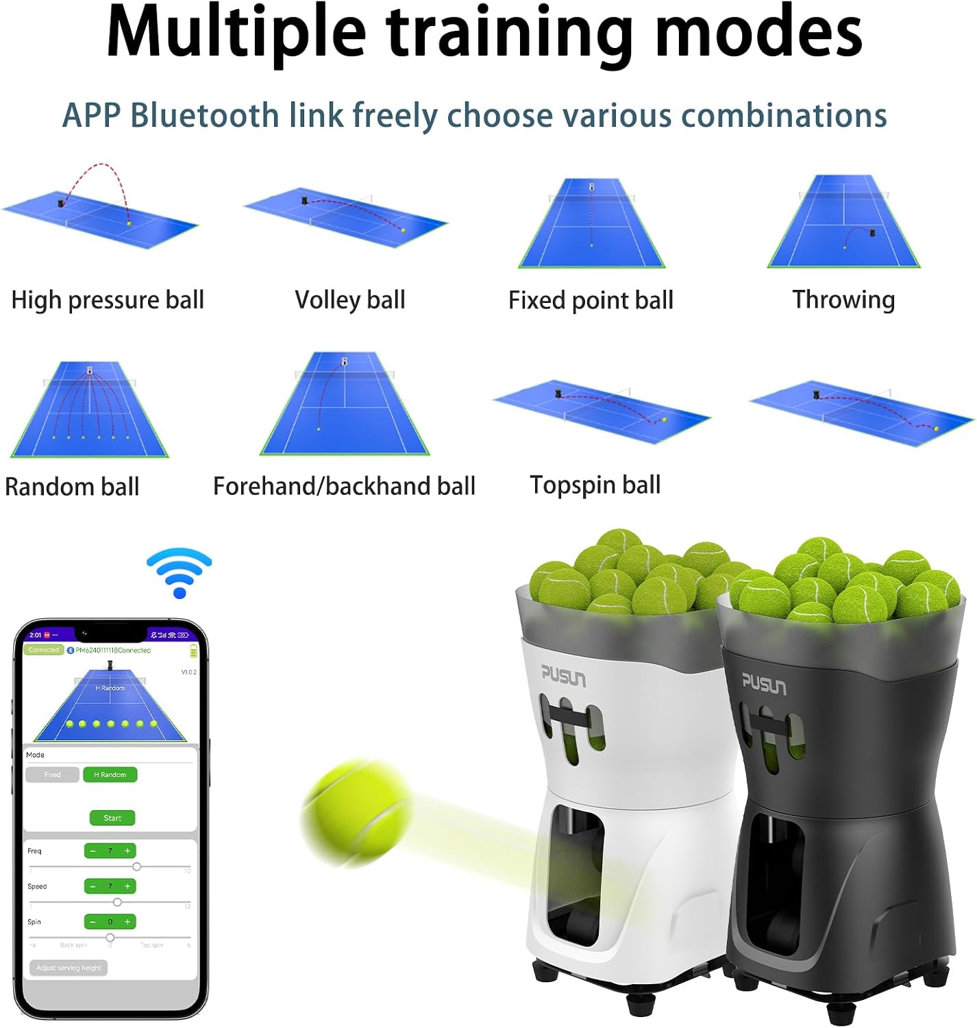PT-MINI PRO-【Portable & Smart Tennis Ball Machine】 Perfect for Beginner Training | 65+ Ball Capacity | 3-5 Hours Battery Life | Speed 8-60km/h | Fixed Toss | Controlled via Mobile App