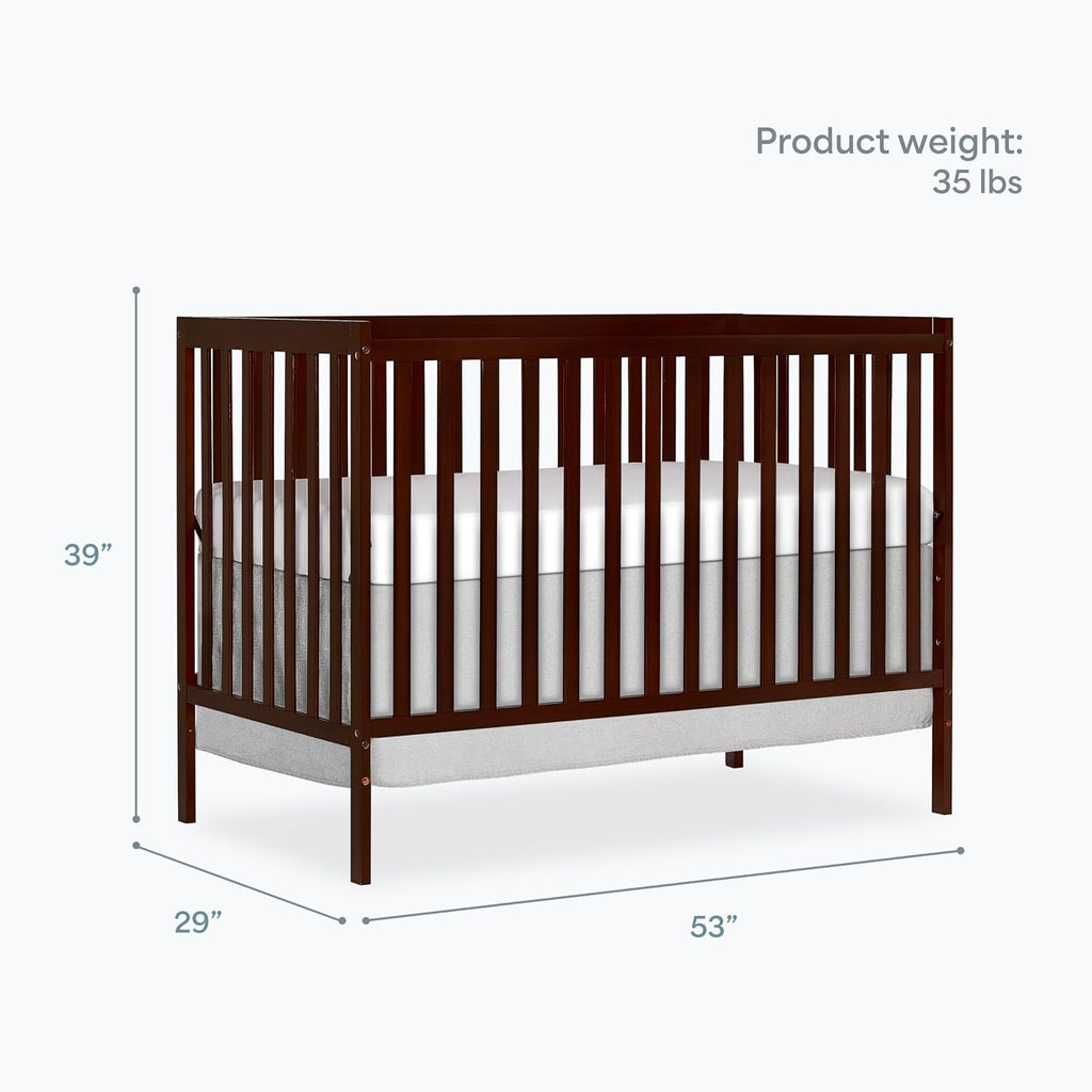 Dream On Me Synergy 5-in-1 Convertible Full-Size Baby Crib with Toddler, Day & Full Bed Conversion in Espresso, GreenGuard Gold & BSA, 3 Mattress Heights, Sustainable Pinewood