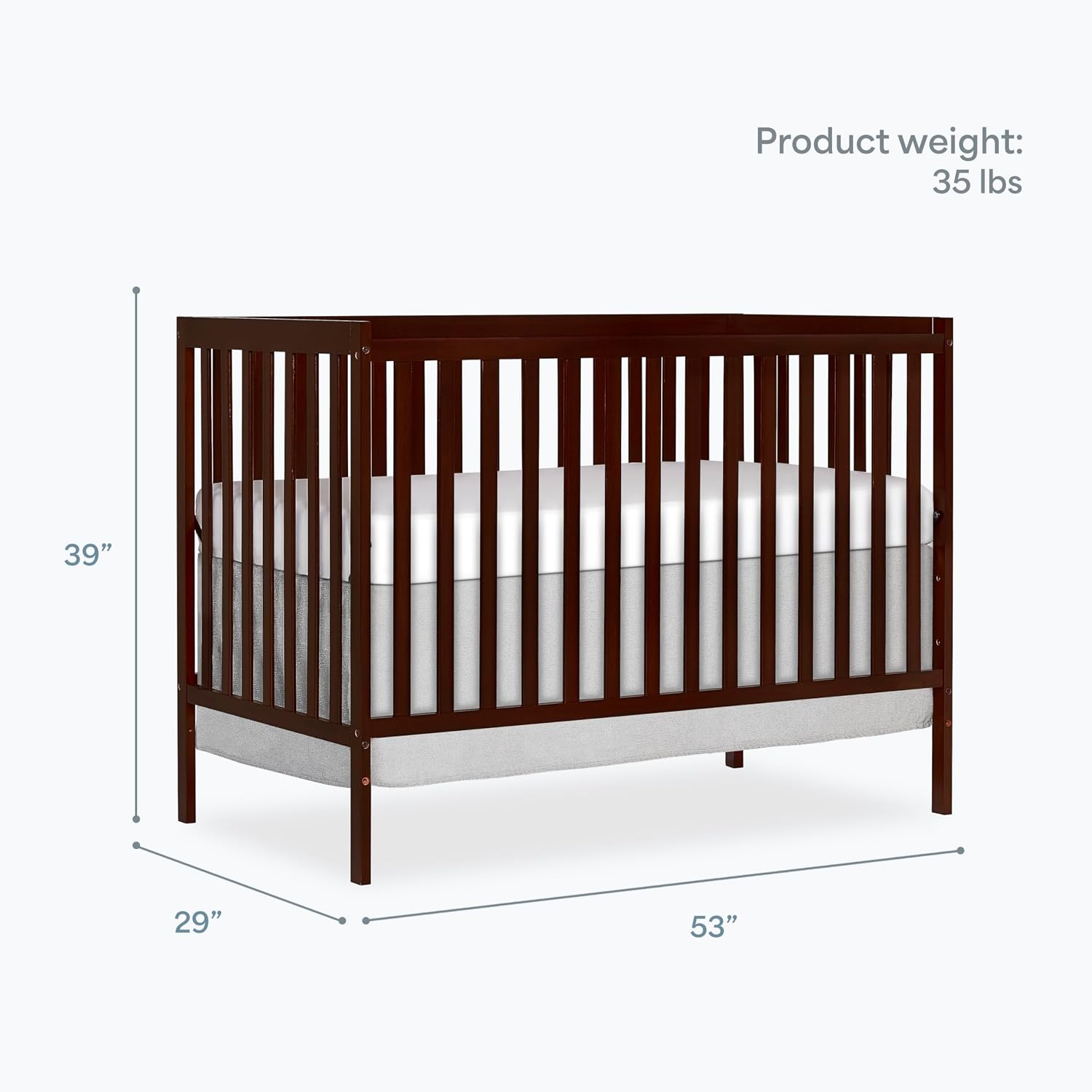 Dream On Me Synergy 5-in-1 Convertible Full-Size Baby Crib with Toddler, Day & Full Bed Conversion in Espresso, GreenGuard Gold & BSA, 3 Mattress Heights, Sustainable Pinewood