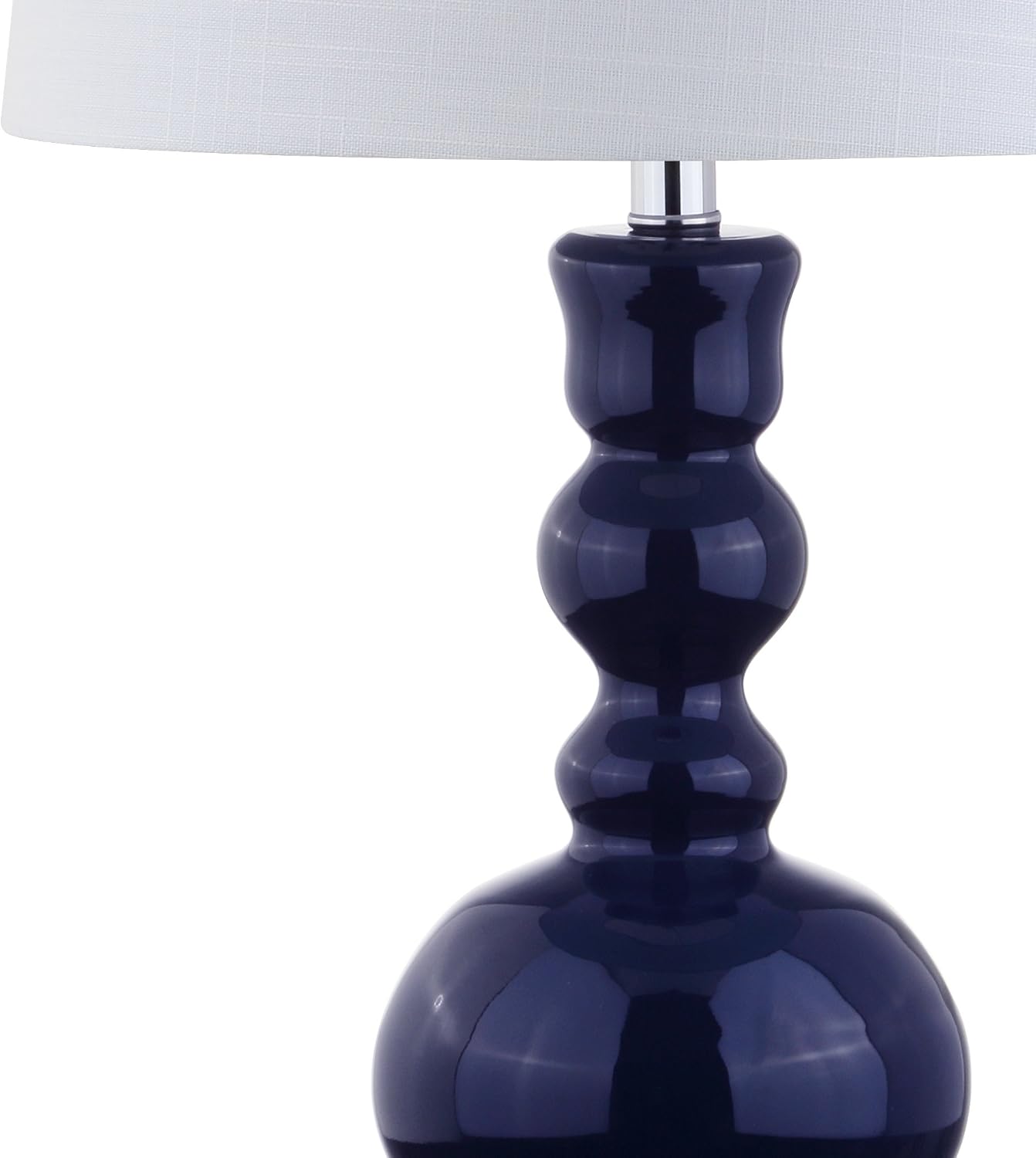 JONATHAN Y 28.5' Navy Glass Table Lamp Set of 2 for Living Room Bedroom Decor, Modern Bedside Lamps with White Linen Shade, LED Bulbs Included (JYL1061E-SET2)
