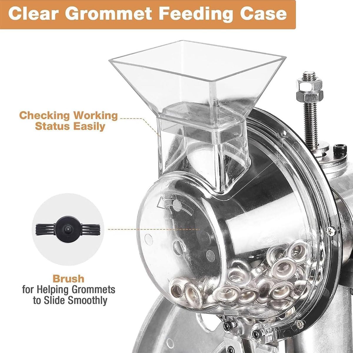 Semi-Automatic Hand Press Grommet Machine,6/10/12 mm Commercial Puncher Eyelet Feeding Tool with 3/8'(10 MM) Grommet, Tarp Grommet Kit for Fabrics, Canvas, Awnings(6mm)