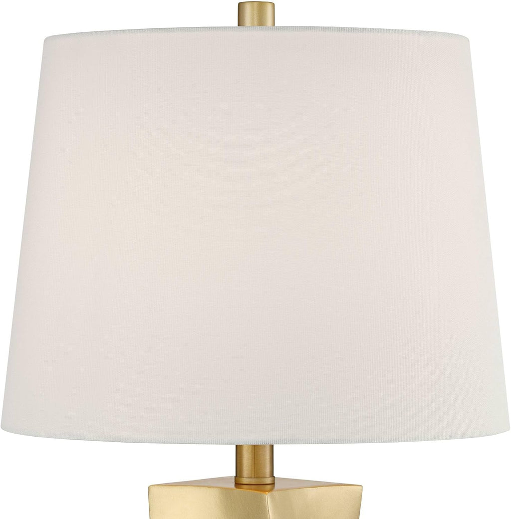 360 Lighting Arabella 25' High Geometric Modern 3-Way Table Lamps Set of 2 Gold Finish Fabric Off-White Shade Living Room Bedroom Bedside Nightstand House Office Home Reading Kitchen Entryway