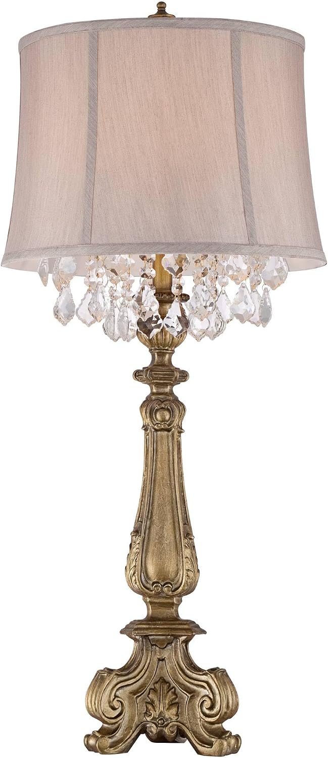 Barnes and Ivy Dubois 37 1/4' Tall Large Traditional Country Cottage Core End Table Lamps Set of 2 Antique Gold Finish Fabric Shade Console Living Room Bedroom Bedside Nightstand House Office Home
