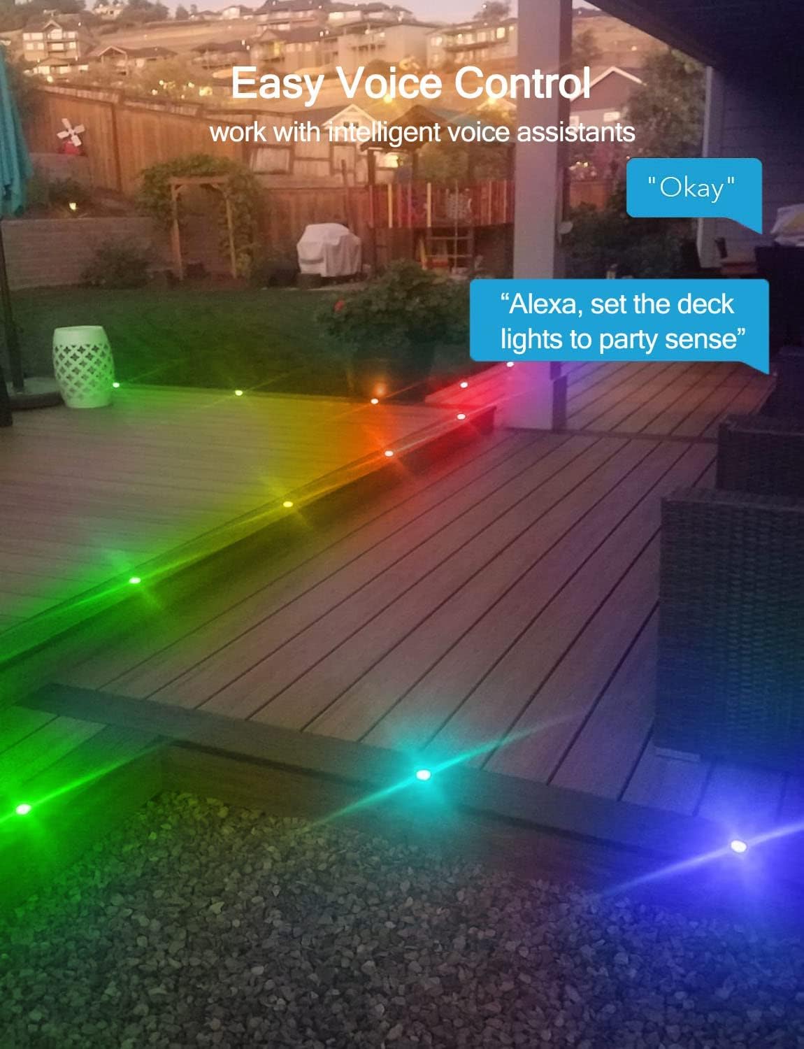 Sumaote LED Deck Lights Kit, 30Pack 1.22' WiFi RGBW+IC Multicolor Dynamic Recessed Low Voltage Deck Lighting, IP67 Waterproof 12V Step Lights Outdoor for Garden Yard Stair
