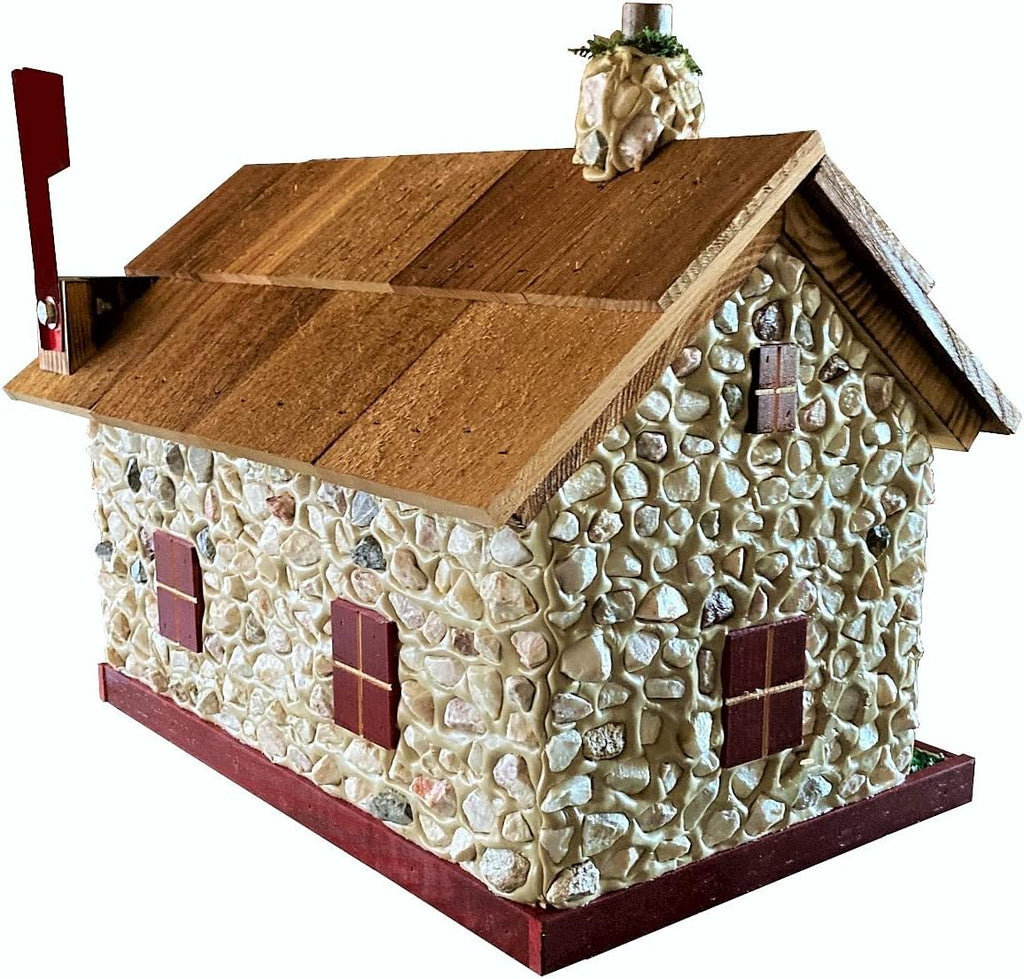 Stone House Wooden Mailbox Cedar Roof Red Trim Amish Made in USA