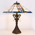 Tiffany Table Lamp Stained Glass Square Pink Flower Mission Style Desk Reading Light 16X16X24 Inch for Bedroom Living Room Home Office