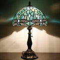 Tiffany Table Lamp Stained Glass Lamp 12X12X19 Inch Antique Reading Light (Sea Blue Dragonfly Style)