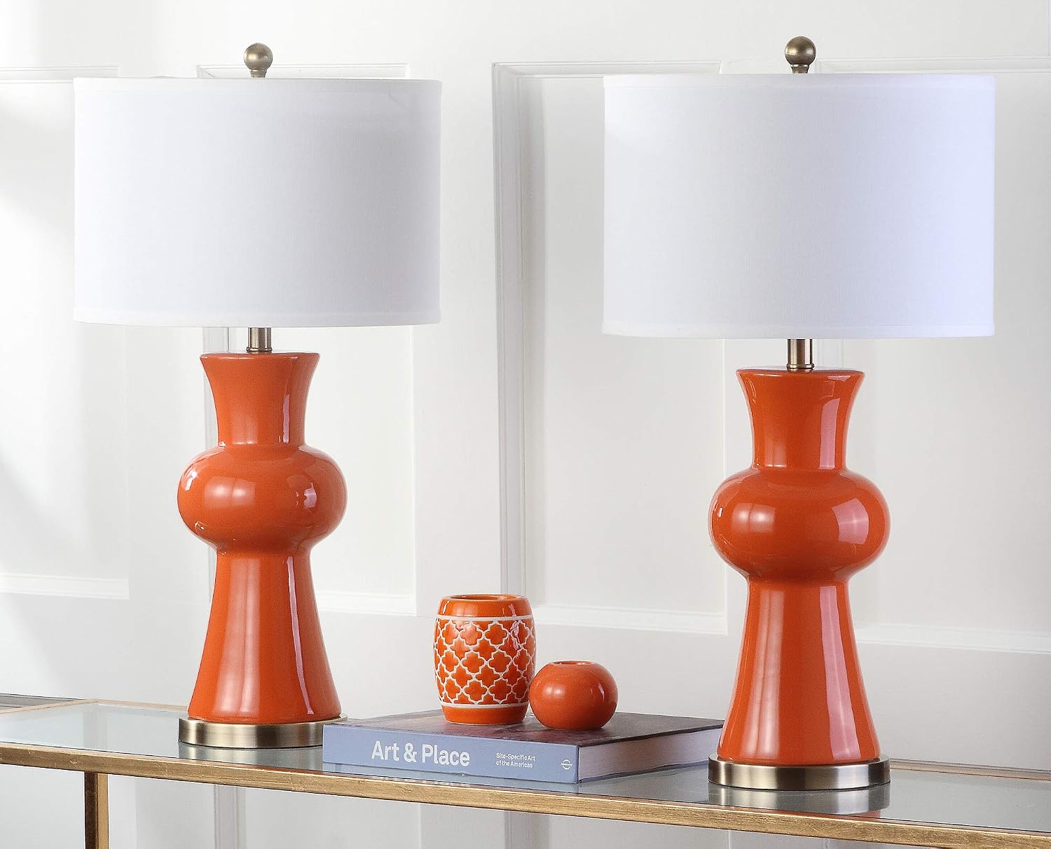 Safavieh Lighting Collection Lola Column Orange Table Lamp, Set of 2