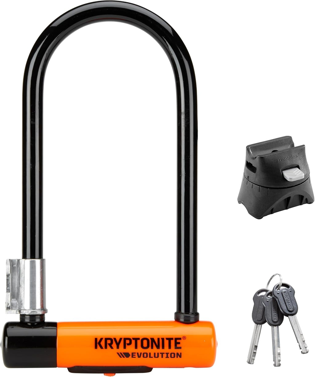 Kryptonite Evolution Standard Bike U-Lock, 4x9 Inch - 14mm Max-Performance Steel Shackle with Double Deadbolt, Includes 3 Keys, Convenient Carry Bracket - High-Security Bicycle Lock, Black, 3.5 lbs