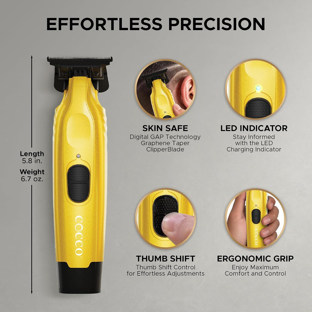 Cocco Hyper Veloce Pro Trimmer, Digital Gap Graphene Blade Edger, High-Torque Brushless BLDC Motor, Cordless, All-Metal Design, Lithium-Ion Battery, Charging Base Included
