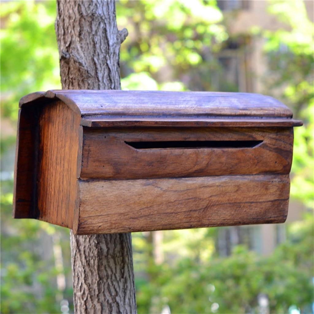 MELPHI Wooden Mailbox, Wall Mount Outdoor Mailbox, Vintage Mailbox for Magazine Post Newspaper Letter, Easy to Install, Used for Commercial, Home & Office