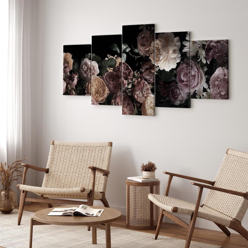 artgeist Canvas Wall Art Print Flowers 59x30 in - 5pcs Home Decor Framed Stretched Picture Photo Painting Artwork Image - Rose Nature Plants Peonies b-C-0641-b-m