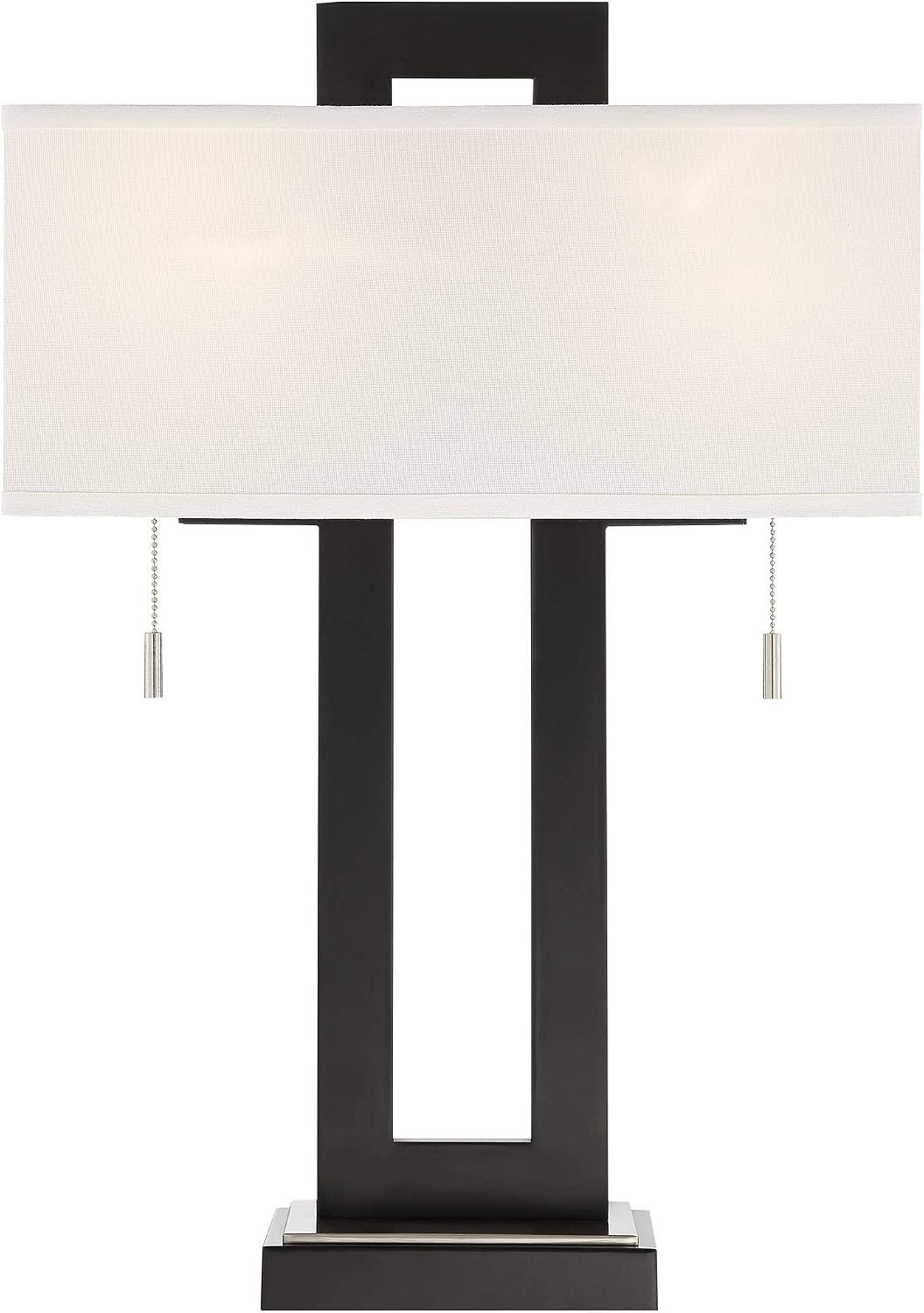 360 Lighting Neil 26' High Rectangular Rustic Modern Table Lamps Set of 2 USB Port Pull Chain Black Metal White Shade Living Room Charging Bedroom Bedside Nightstand House Office Entryway