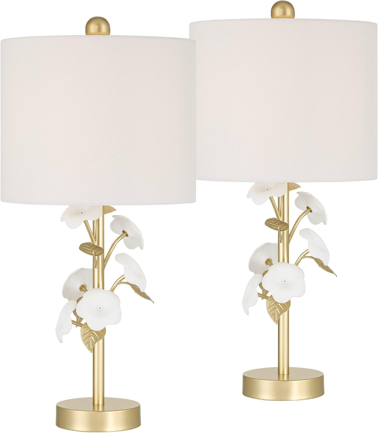 360 Lighting Descanso 21' H Gold and White Flower Table Lamp Set of 2 with Dimmer
