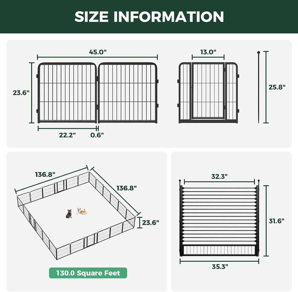 FXW Instant Unleashed Dog Playpen, Portable Pet Fence for Outdoor, RV Trips, and Camping, 24 inch, 24 Panels for Puppy and Small Dogs with RV Step Grid│Patented