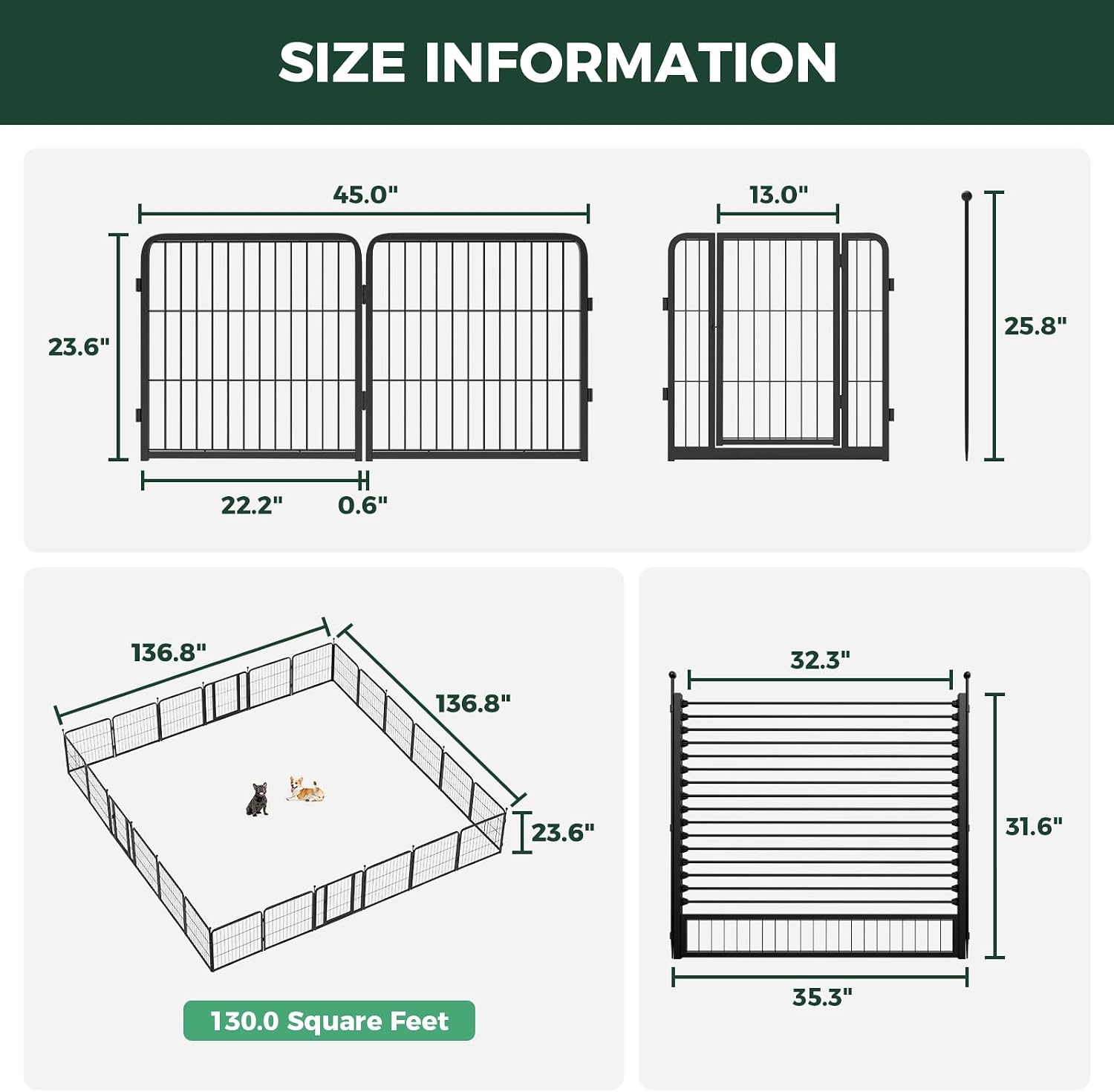 FXW Instant Unleashed Dog Playpen, Portable Pet Fence for Outdoor, RV Trips, and Camping, 24 inch, 24 Panels for Puppy and Small Dogs with RV Step Grid│Patented