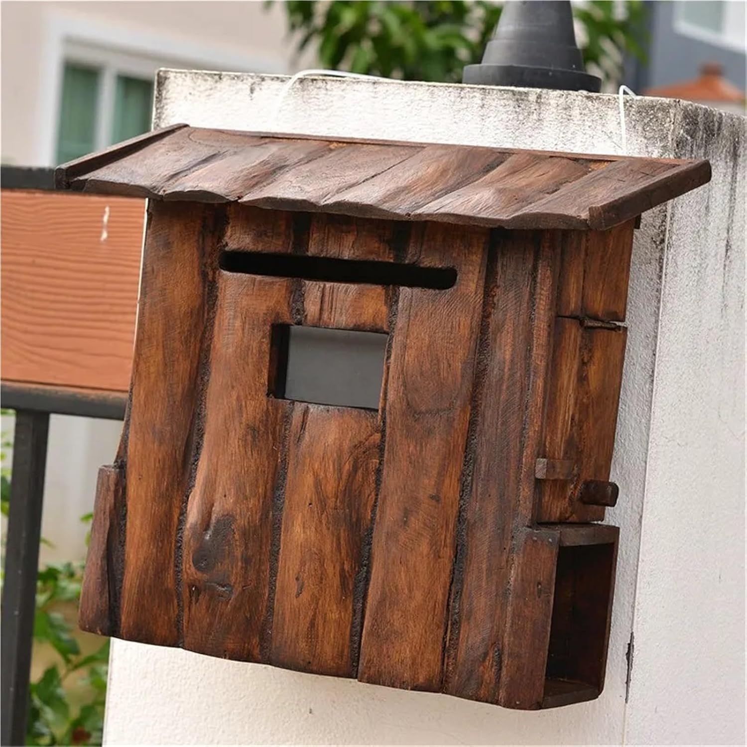 Wooden Outdoor Mailbox, Wall Mounted Creative Post Box for Home & Garden Newspaper Letter Delivery & Decor